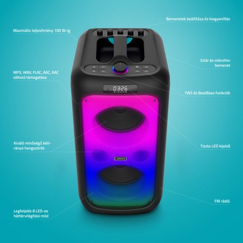 LAMAX Partyking1 Plus  100W Bluetooth Party hangszóró vezeték nélküli mikrofonna