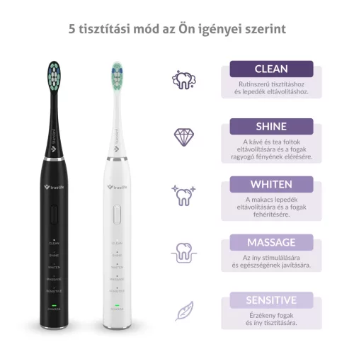 TrueLife SonicBrush Clean30 Duo Elektromos fogkefe 2db Fekete/fehér