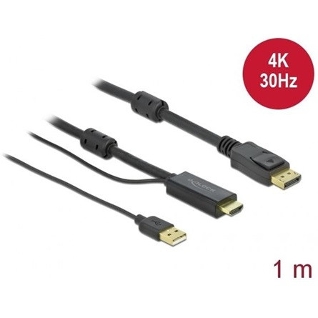 Delock HDMI 1.4 USB A power -> Displayport M/M video kábel 1m fekete