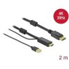 Delock HDMI 1.4 USB A power -> Displayport M/M video kábel 2m fekete