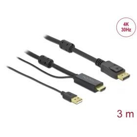  Delock Átalakító Kábel - 85965 (HDMI -> Displayport 1.2, apa-apa, 4K 30Hz, 3m)
