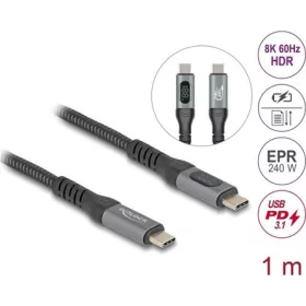   Delock USB 40 Gbps adat és gyorstöltő koax kábel 1 m hosszú, 8K 60 Hz USB PD 3.1 bővített tápszélesség 240 W
