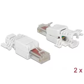   Delock RJ45 CAT6 UTP csatlakozó dugó fehér szerszám nélkül szerelhető, 2db