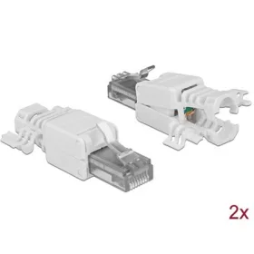   Delock RJ45 CAT6A UTP csatlakozó dugó fehér szerszám nélkül szerelhető, 2db