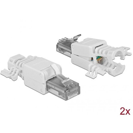 Delock RJ45 CAT6A UTP csatlakozó dugó fehér szerszám nélkül szerelhető, 2db