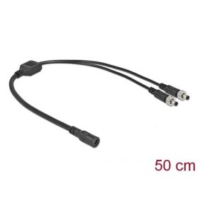   Delock DC 5,5x2,1mm -> 2db DC 5,5 x 2,1mm F/M splitter 0.5m fekete csavarható