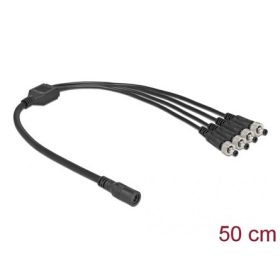   Delock DC 5,5x2,1mm -> 4db DC 5,5 x 2,1mm F/M splitter 0.5m fekete csavarható