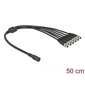   Delock DC 5,5x2,1mm -> 6db DC 5,5 x 2,1mm F/M splitter 0.5m fekete csavarható