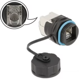   Delock LSA Cat6A -> RJ45 CAT6A STP F/F adapter fekete IP68