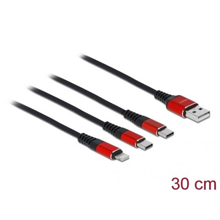 Delock USB-A 2.0 -> Lightning 2db USB-C M/M töltőkábel 0.3m fekete