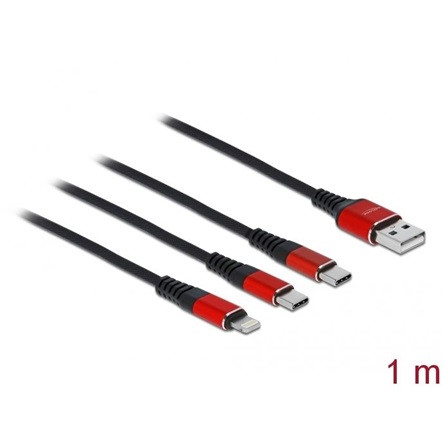 Delock USB-A 2.0 -> 2db USB-C Lightning töltőkábel 1m fekete