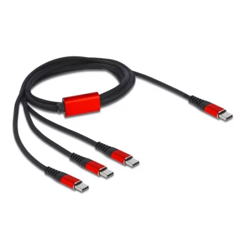 Delock USB-C -> 3db USB-C M/M töltőkábel 1m fekete