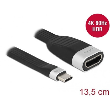 Delock FPC Flat Ribbon USB-C / Thunderbolt -> HDMI 2.0 M/F adapter 0.14m fekete DP Alt Mode