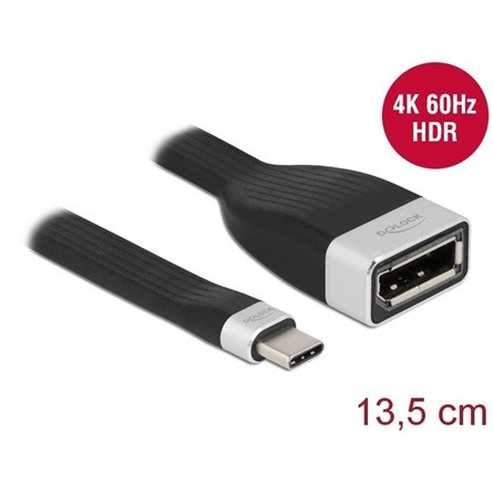 Delock USB-C / Thunderbolt -> DisplayPort 1.2 M/F adapter 0.14m fekete DP Alt Mode