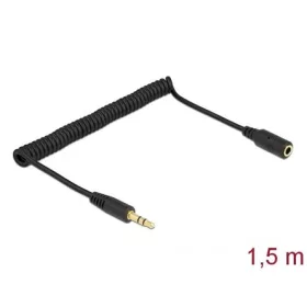   Delock Jack stereo 3,5mm (3pin) -> Jack stereo 3,5mm (3pin) M/F audio kábel hosszabbító 1.5m fekete Coiled
