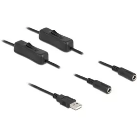   Delock USB-A 2.0 -> 2db DC 5.5 x 2.1mm M/F tápkábel 1m fekete kapcsolóval
