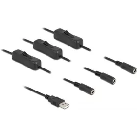   Delock USB-A 2.0 -> 3db DC 5.5 x 2.1mm M/F tápkábel 1m fekete kapcsolóval