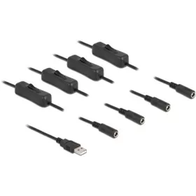   Delock USB-A 2.0 -> 4db DC 5.5 x 2.1mm M/F tápkábel 1m fekete kapcsolóval