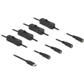   Delock 86802 USB-C -> 4db DC 5.5 x 2.1mm M/F tápkábel 1m fekete kapcsolóval