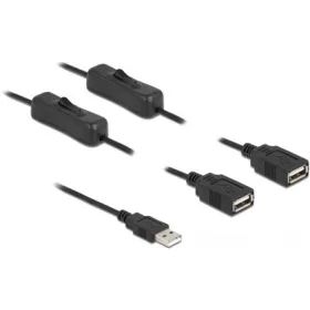   Delock USB-A 2.0 -> 2db USB-A 2.0 M/F tápkábel 1m fekete kapcsolóval