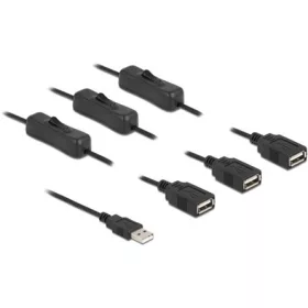   Delock USB-A 2.0 -> 3db USB-A 2.0 M/F tápkábel 1m fekete kapcsolóval
