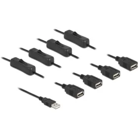   Delock USB-A 2.0 -> 4db USB-A 2.0 M/F tápkábel 1m fekete kapcsolóval