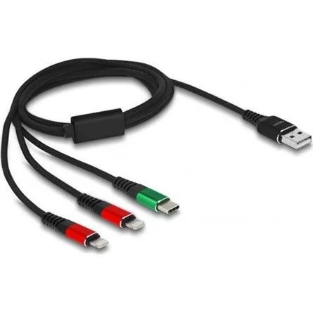 Delock USB-A 2.0 -> 2db Lightning USB-C M/M töltőkábel 1m fekete
