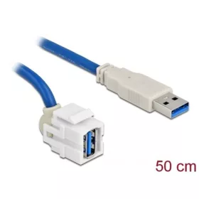   Delock USB-A 3.0 -> USB-A 3.0 M/F keystone modul 0.5m fehér 250°