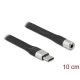 Delock USB-C -> Jack stereo 3,5mm (4pin) M/F adapter 0.1m fekete FPC Flat Ribbon