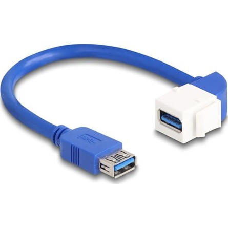 Delock Keystone modul USB kábel 5 Gbps A-típusú USB anya - A-típusú USB anya 90 -ban hajlított 20 cm, kék