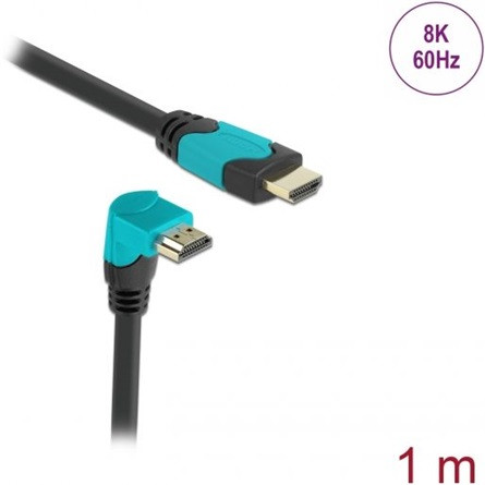 Delock HDMI 2.1 -> HDMI 2.1 M/M video kábel 1m fekete 90° le