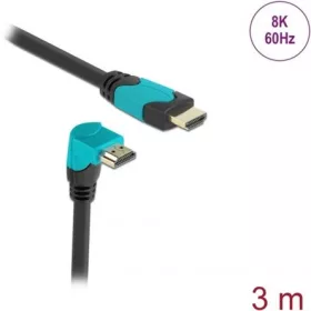   Delock HDMI 2.1 -> HDMI 2.1 M/M video kábel 3m fekete 90° le