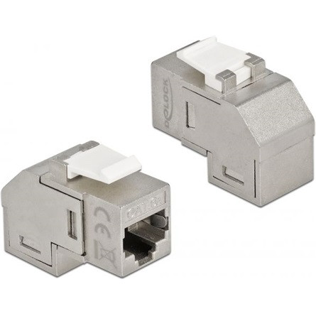 Delock RJ45 CAT6A STP -> RJ45 CAT6A STP F/F keystone modul fém 90°