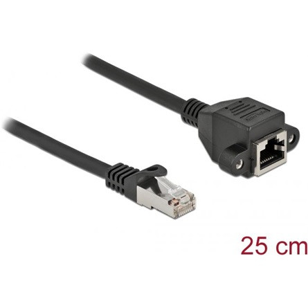 Delock RJ45 CAT6A S/FTP -> RJ45 CAT6A S/FTP M/F adatkábel hosszabbító 0.25m fekete