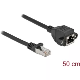   Delock RJ45 CAT6A S/FTP -> RJ45 CAT6A S/FTP M/F adatkábel hosszabbító 0.5m fekete