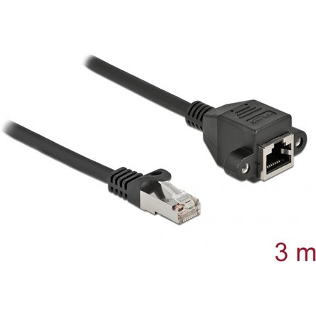 Delock RJ45 CAT6A S/FTP -> RJ45 CAT6A S/FTP M/F adatkábel hosszabbító 3m fekete