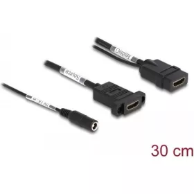   Delock HDMI 2.0 5V DC -> HDMI 2.0 F/F video kábel 0.3m fekete Panel mount