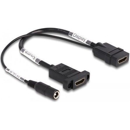 Delock HDMI 2.0 5V DC -> HDMI 2.0 F/F video kábel 0.3m fekete Panel mount