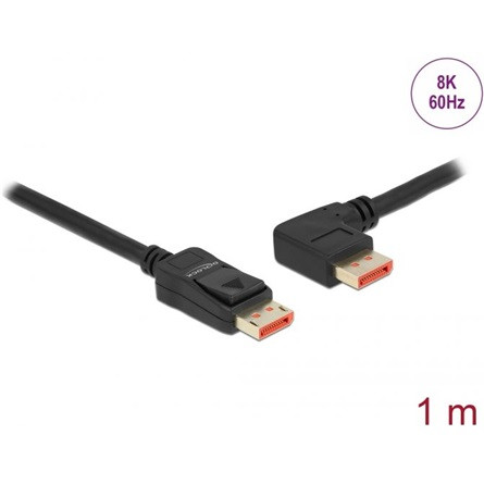 Delock DisplayPort 1.4 -> DisplayPort 1.4 M/M video kábel 1m fekete 90°bal/egyenes