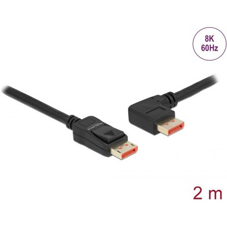 Delock DisplayPort 1.4 -> DisplayPort 1.4 M/M video kábel 2m fekete 90°bal/egyenes