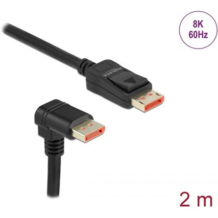 Delock DisplayPort 1.4 -> DisplayPort 1.4 M/M video kábel 2m fekete 90°le/egyenes