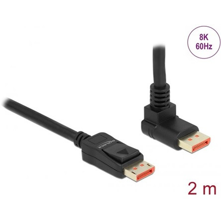 Delock DisplayPort 1.4 -> DisplayPort 1.4 M/M video kábel 2m fekete 90°fel/egyenes