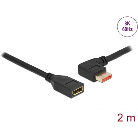 Delock DisplayPort 1.4 -> DisplayPort 1.4 M/F video kábel hosszabbító 2m fekete 90° bal/egyenes