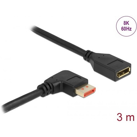 Delock DisplayPort 1.4 -> DisplayPort 1.4 M/F video kábel hosszabbító 3m fekete 90°jobb/egyenes