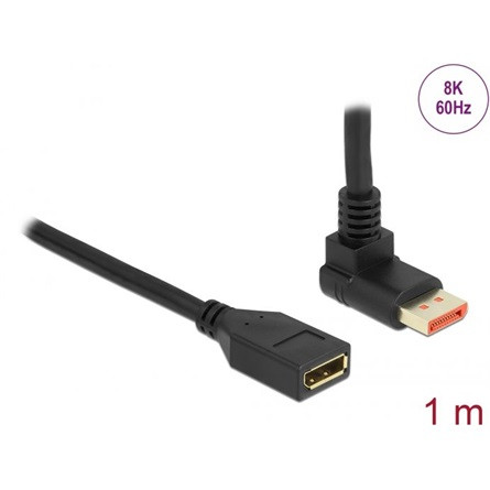 Delock DisplayPort 1.4 -> DisplayPort 1.4 M/F video kábel hosszabbító 1m fekete 90°fel/egyenes