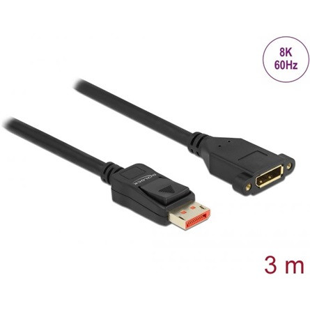 Delock DisplayPort 1.4 -> DisplayPort 1.4 M/F video kábel hosszabbító 3m fekete panel-mount