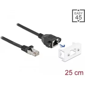   Delock RJ45 CAT6A S/FTP -> RJ45 CAT6A S/FTP M/F adatkábel 0.25m fekete Easy 45 modulhoz