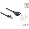 Delock RJ45 CAT6A S/FTP -> RJ45 CAT6A S/FTP M/F adatkábel 0.5m fekete Easy 45 modulhoz