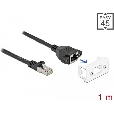 Delock RJ45 CAT6A S/FTP -> RJ45 CAT6A S/FTP M/F adatkábel 1m fekete Easy 45 modulhoz