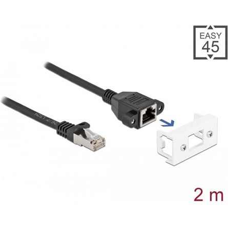 Delock RJ45 CAT6A S/FTP -> RJ45 CAT6A S/FTP M/F adatkábel 2m fekete Easy 45 modulhoz